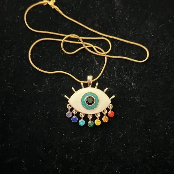 Evil Eye Charm 14K Over Sterling 18 Inch Chain - Picture 3 of 4